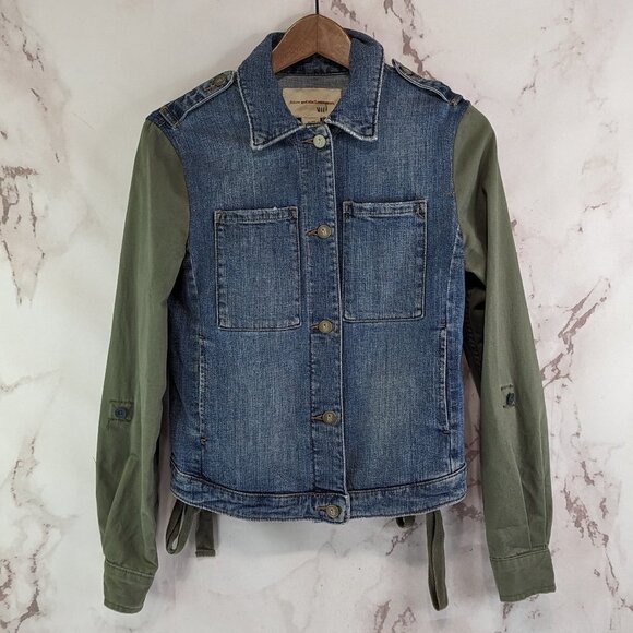 Anthropologie Jacket Women XS Denim Jean Green Medium Wash Pilcro Military - Picture 1 of 11